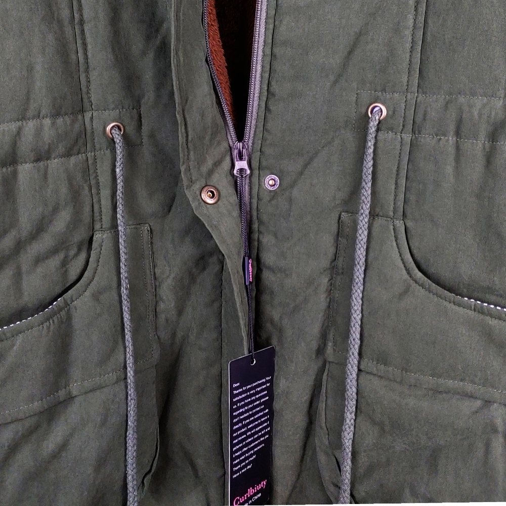 Curlbiuty Womens Dark Olive Winter Faux Fur Lining  Parka NWT Sz S - Picture 10 of 12